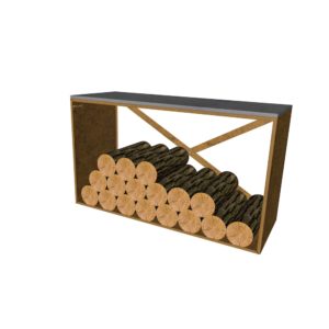 Range bûches profondeur 52 cm rempli avec tranche de pierre